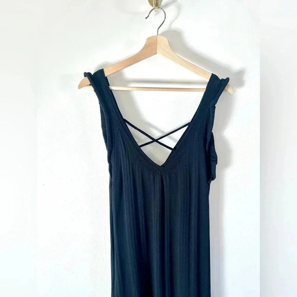 Daily Practice Black Sleeveless V-Neck Ribbed Stretchy Midi Dress Size XL - Picture 4 of 11